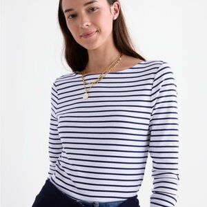 Vineyard Vines White and Navy Striped Long Sleeve Tee